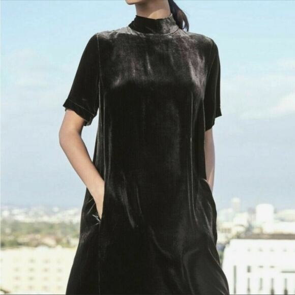 NWT Eileen Fisher Dress Crushed Velvet Mock Neck Tie Back Sheath Oversized - Picture 5 of 16